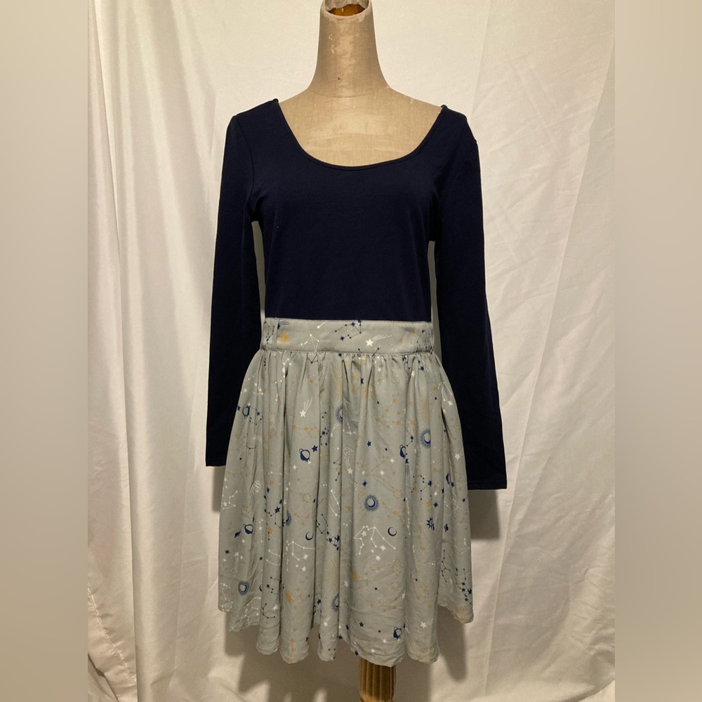 Modcloth Navy and Light Gray Long Sleeve Dress